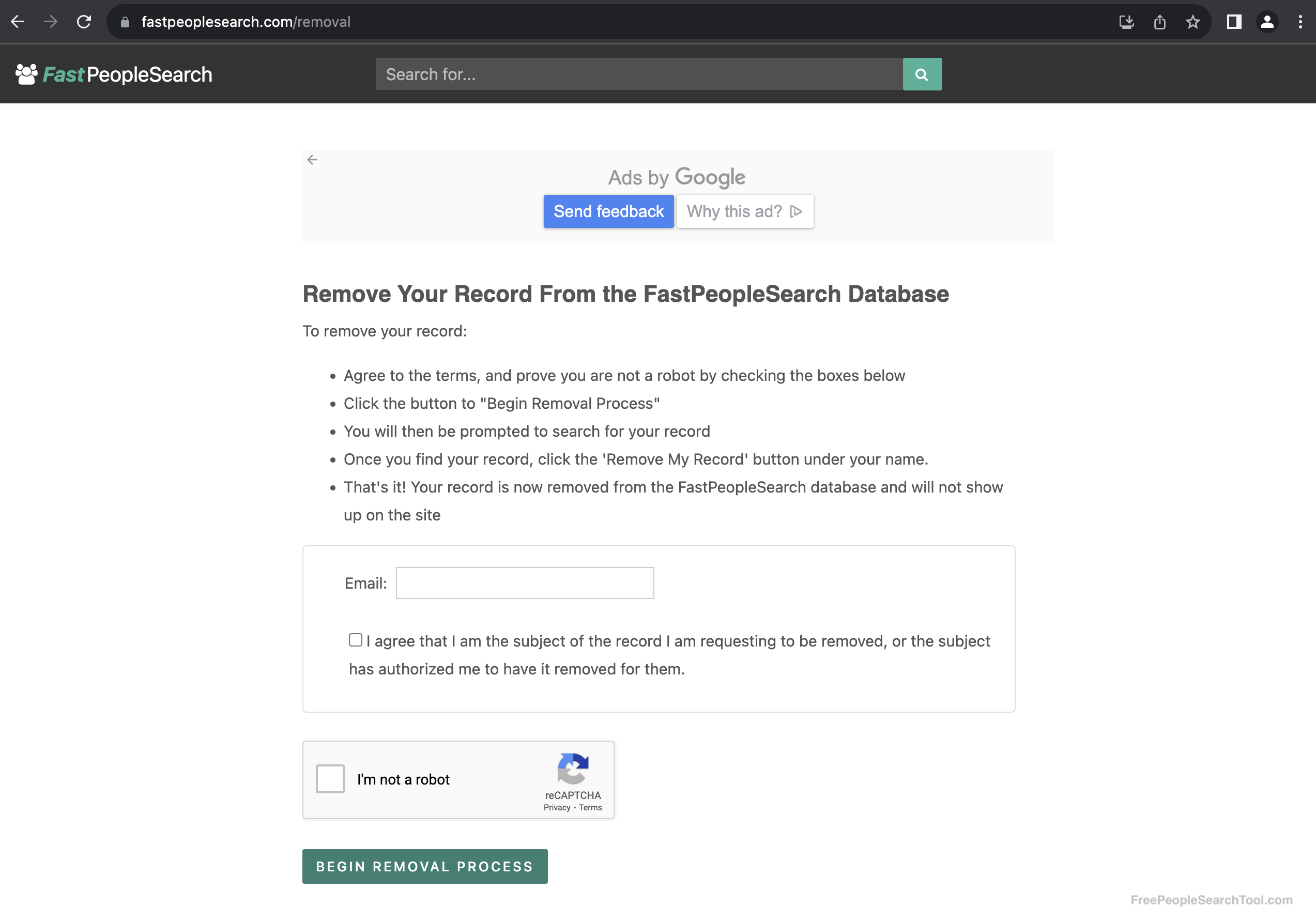 fastpeoplesearch opt out page blank