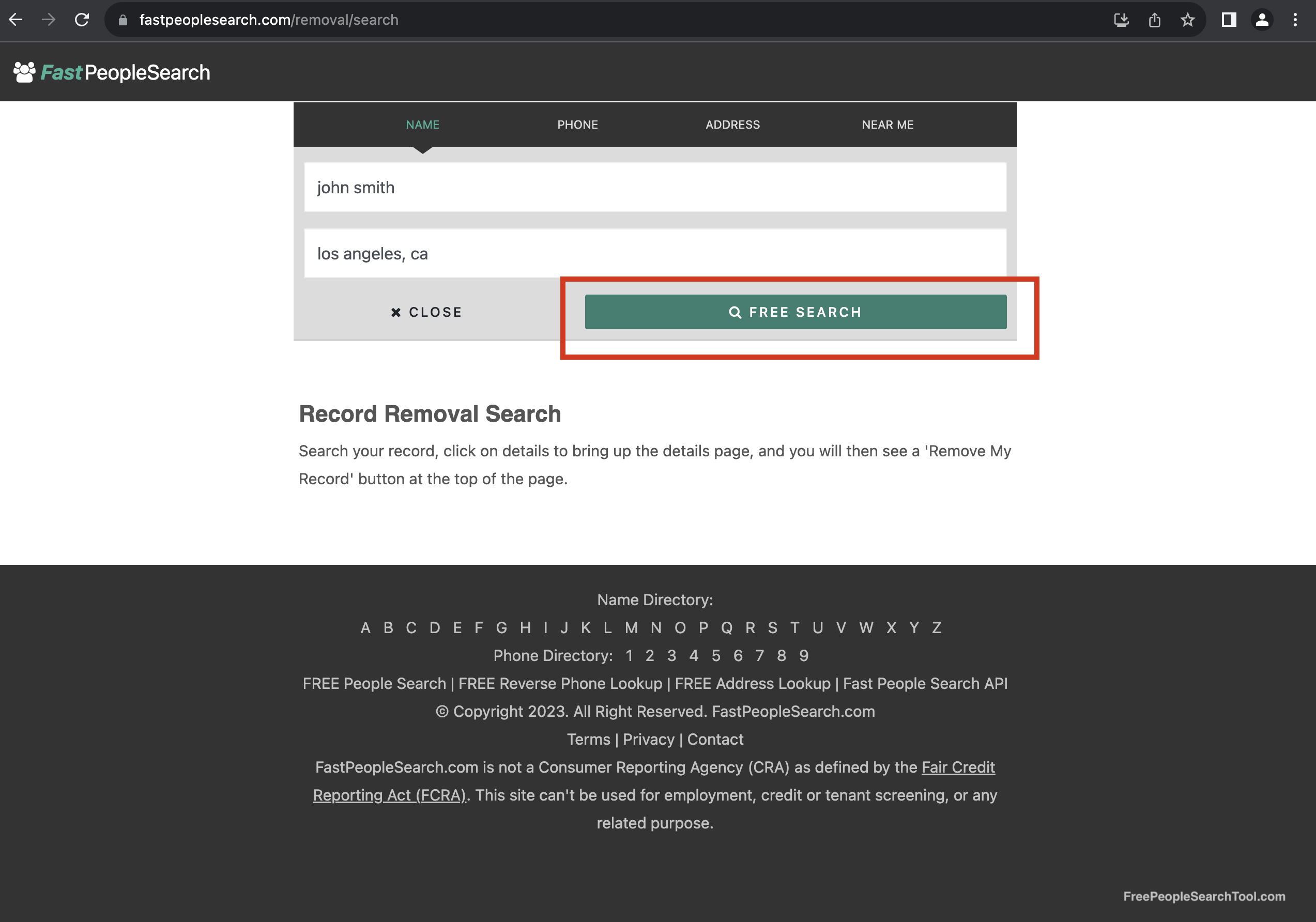 fastpeoplesearch opt out search
