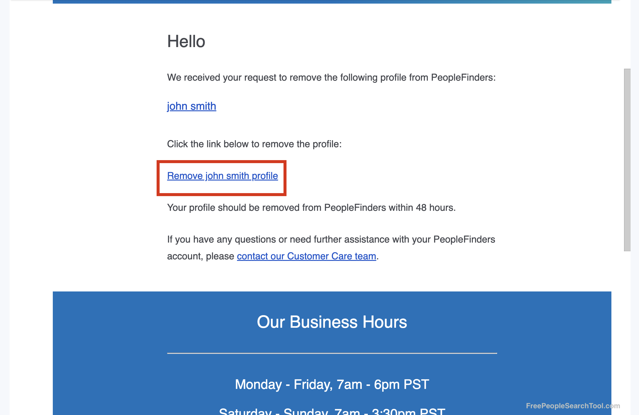 peoplefinders opt out email